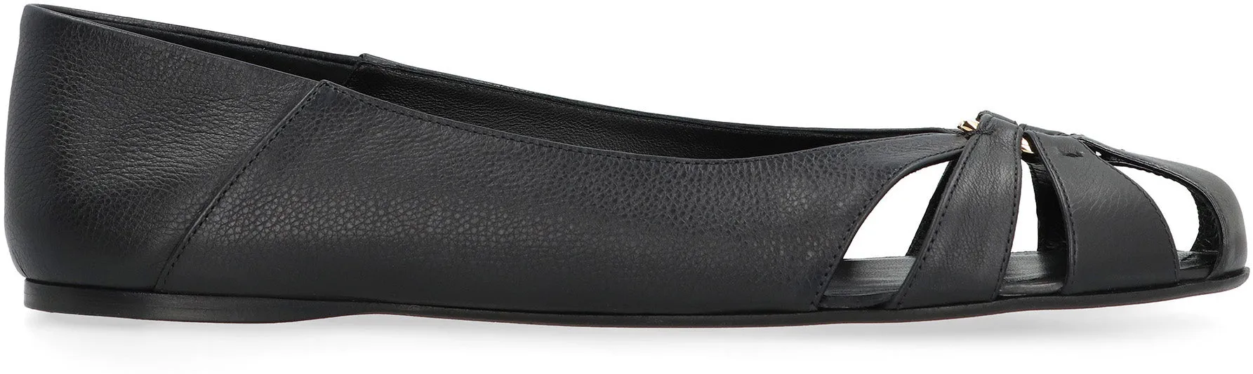 Ferragamo Elegant Leather Ballet Flats with Cut-Out Design