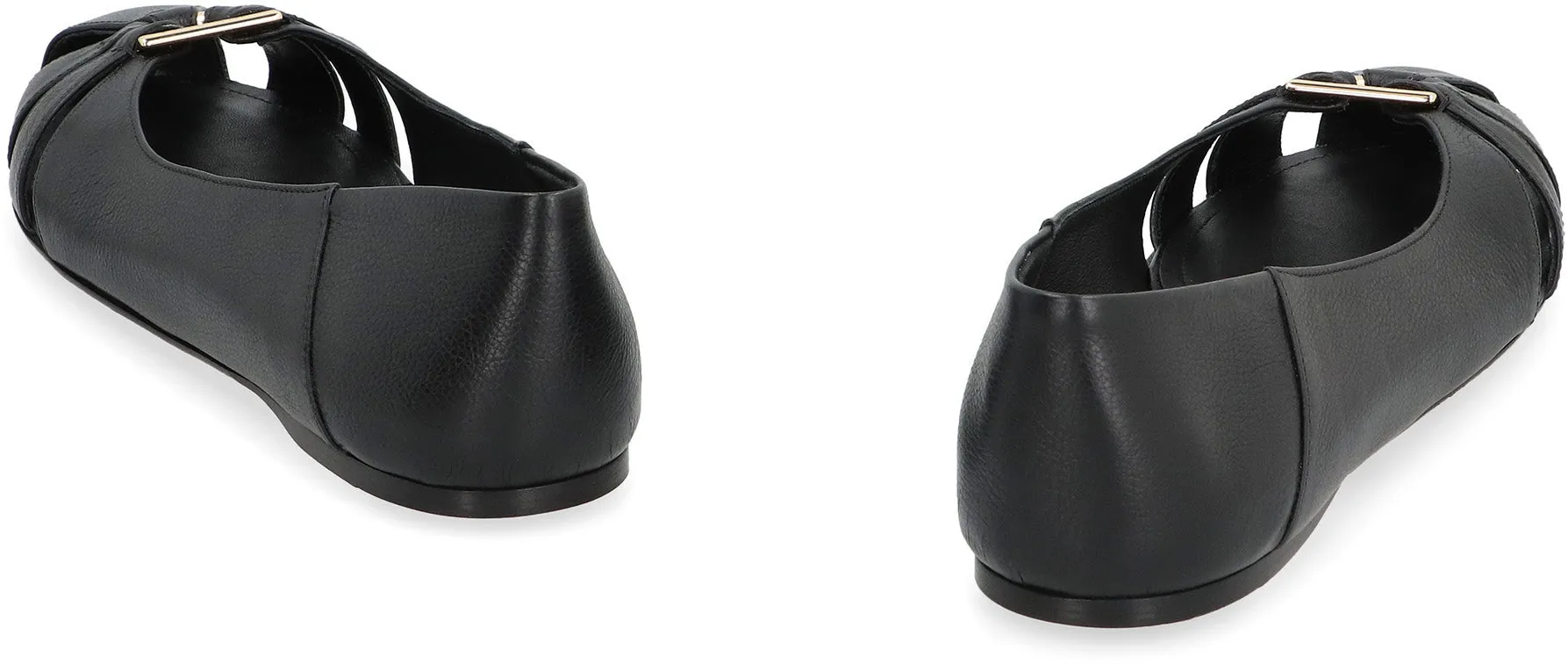 Ferragamo Elegant Leather Ballet Flats with Cut-Out Design