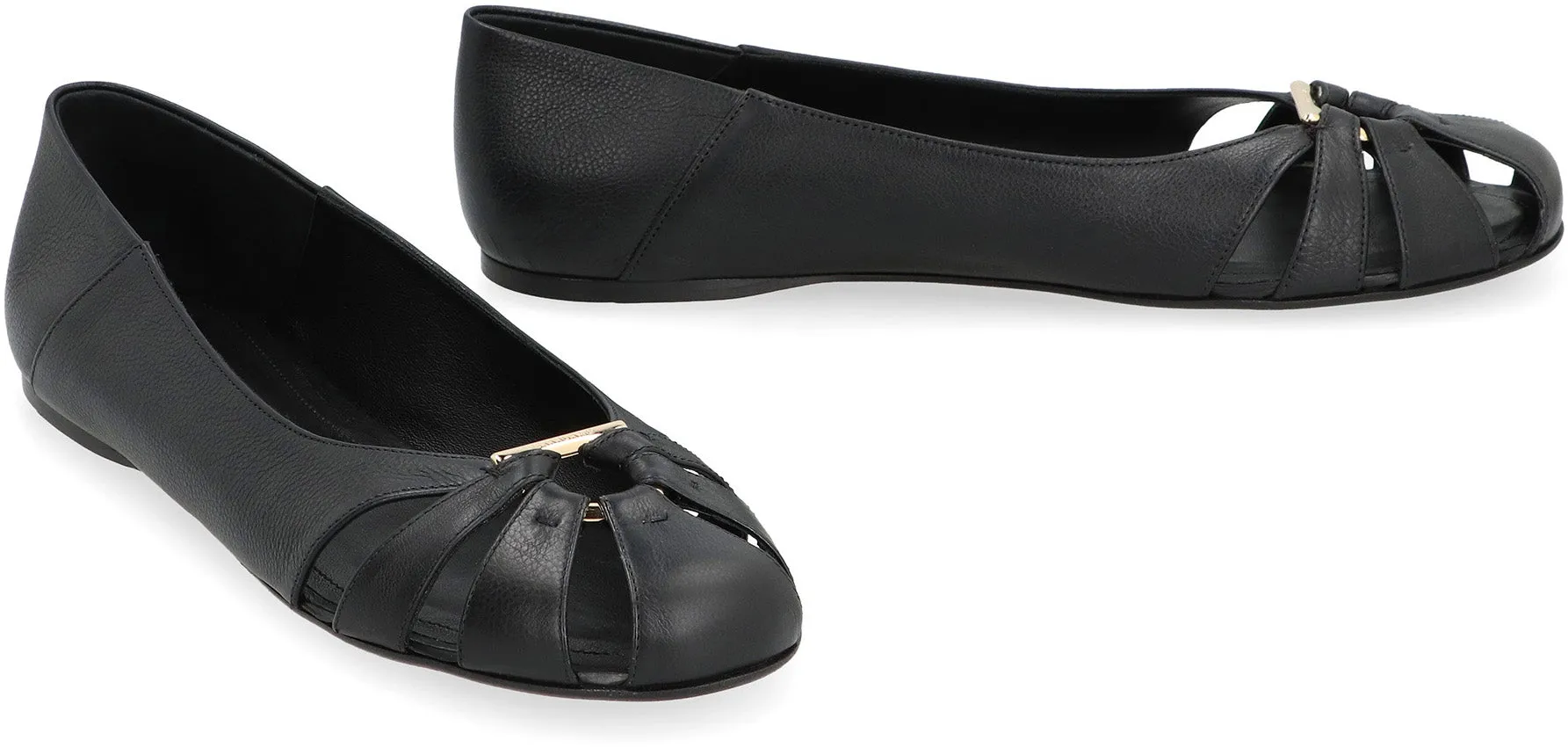 Ferragamo Elegant Leather Ballet Flats with Cut-Out Design