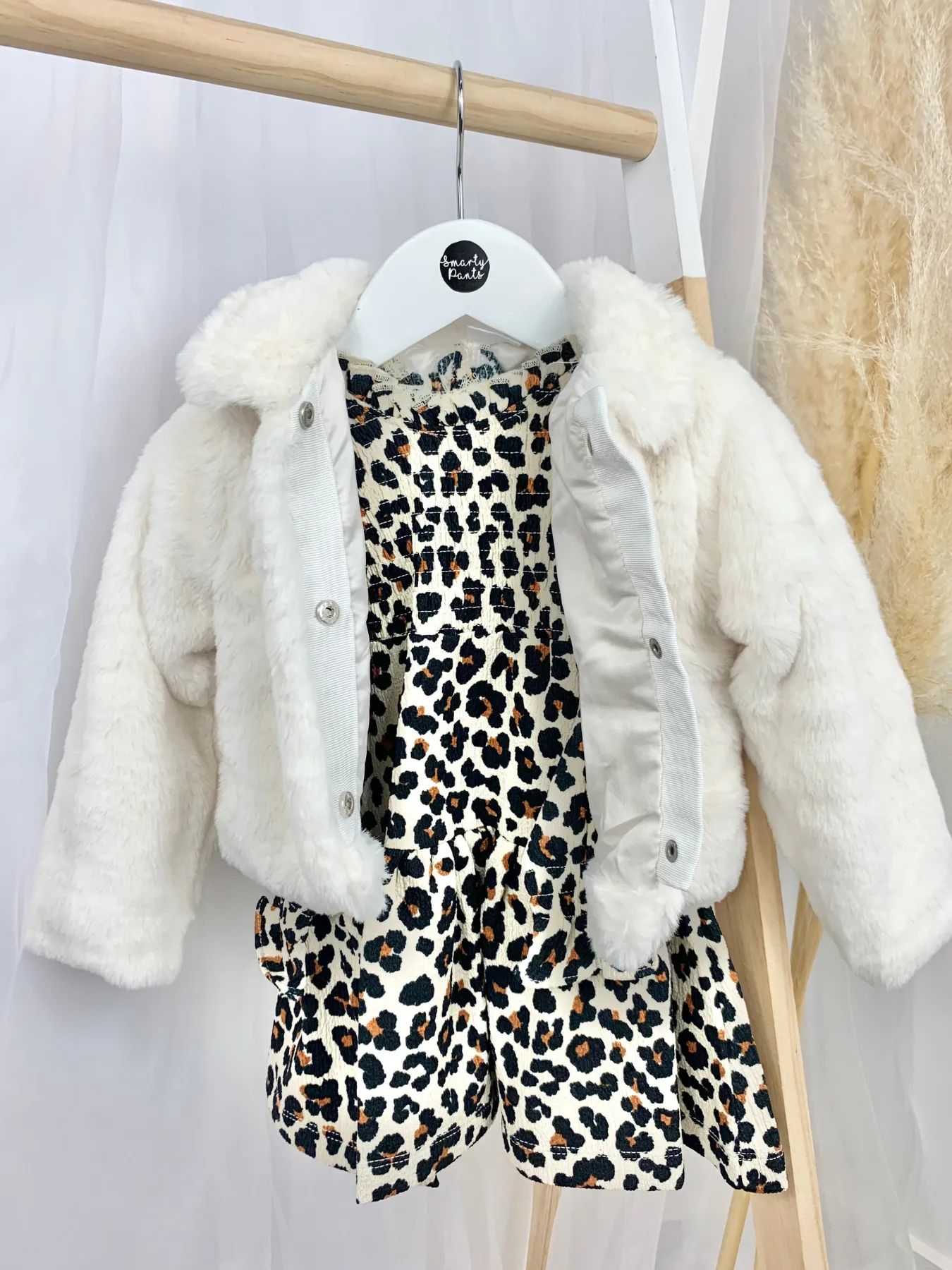 Girls Leopard Dress & Faux Fur Jacket Set