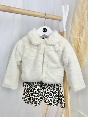 Girls Leopard Dress & Faux Fur Jacket Set