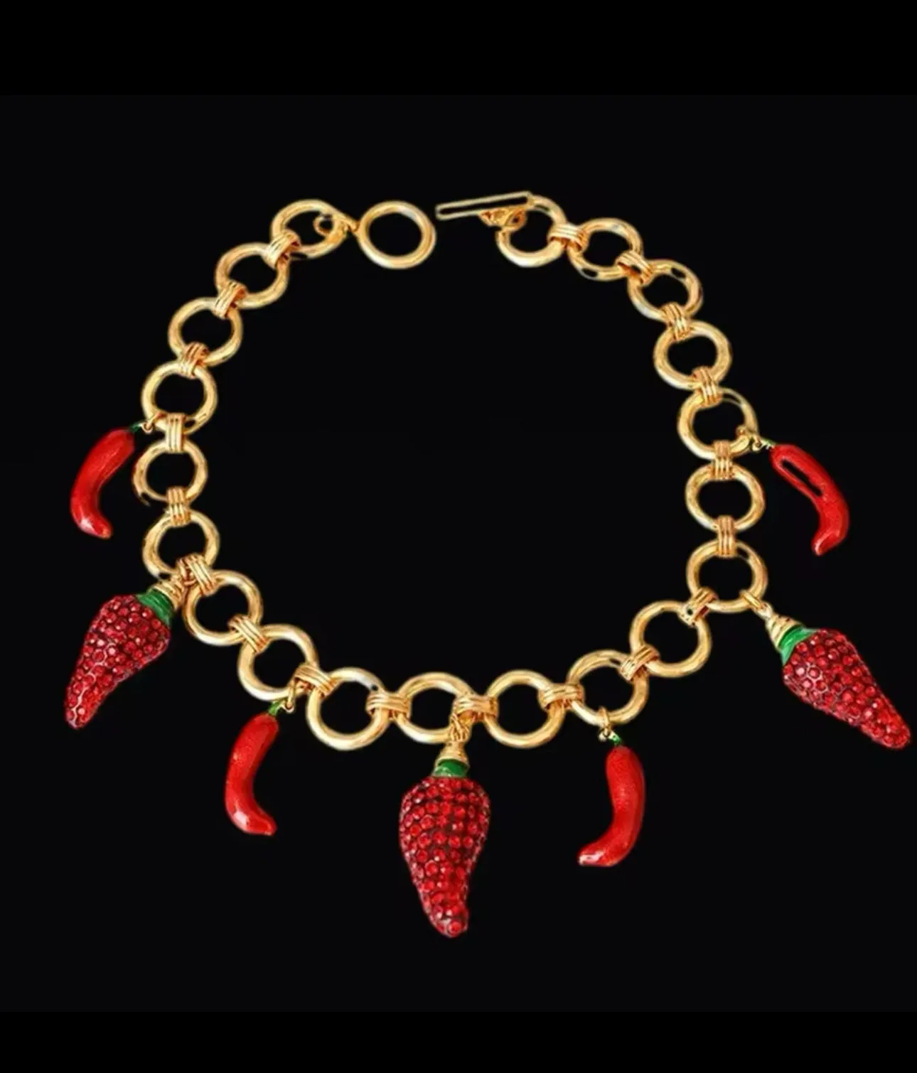 Gold Plated Chain Necklace with Red Chili Peppers as Charms | Erika Williner Designs