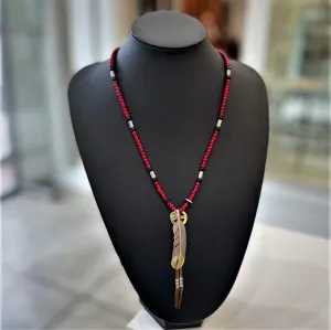 Goros Gold Tip Feather (Left) (Xl) & Red Antique Beads Setup