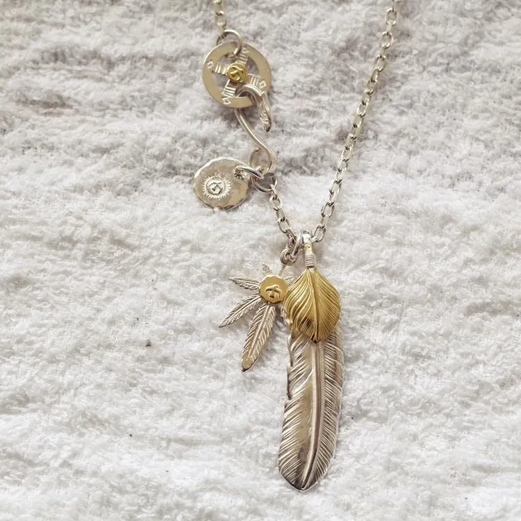 Goros Gold Top Feather, Grass With 18K Gold, And Silver In Sun Metal Setup