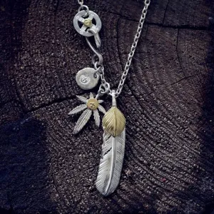 Goros Gold Top Feather, Grass With 18K Gold, And Silver In Sun Metal Setup