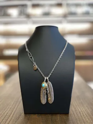 Goros Gold Top Gold Rope Turquoise Double Feathers Setup