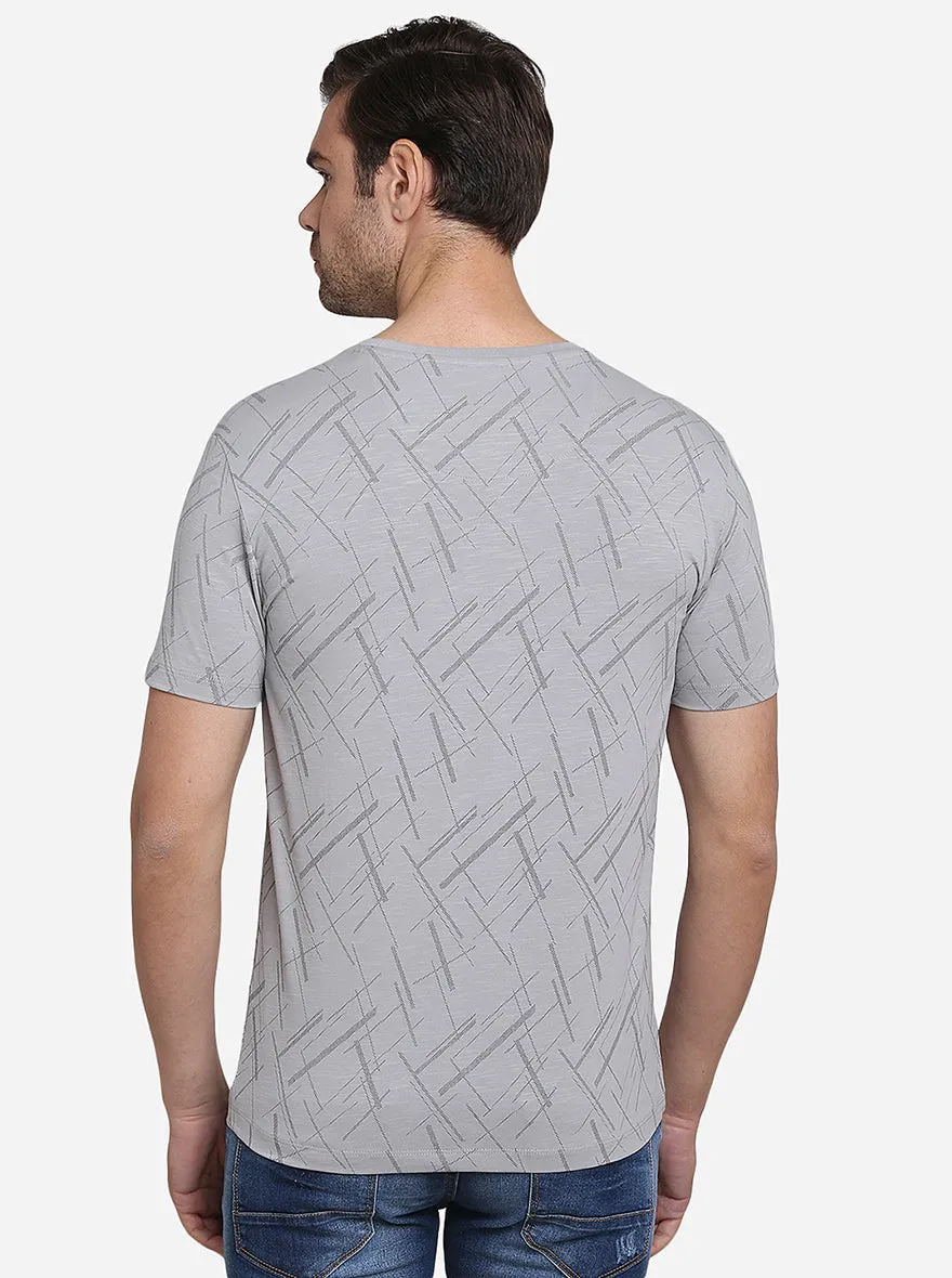 Grey Printed Slim Fit T-Shirt | JadeBlue