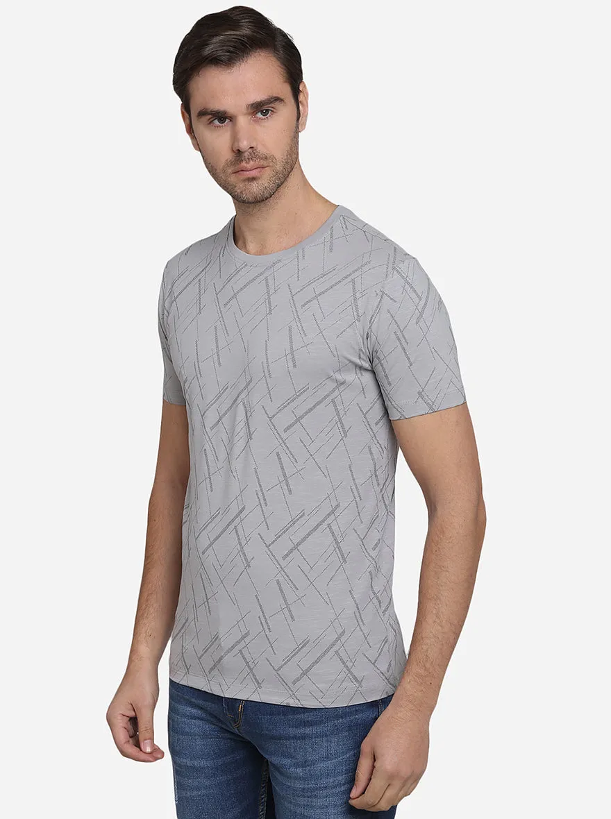 Grey Printed Slim Fit T-Shirt | JadeBlue