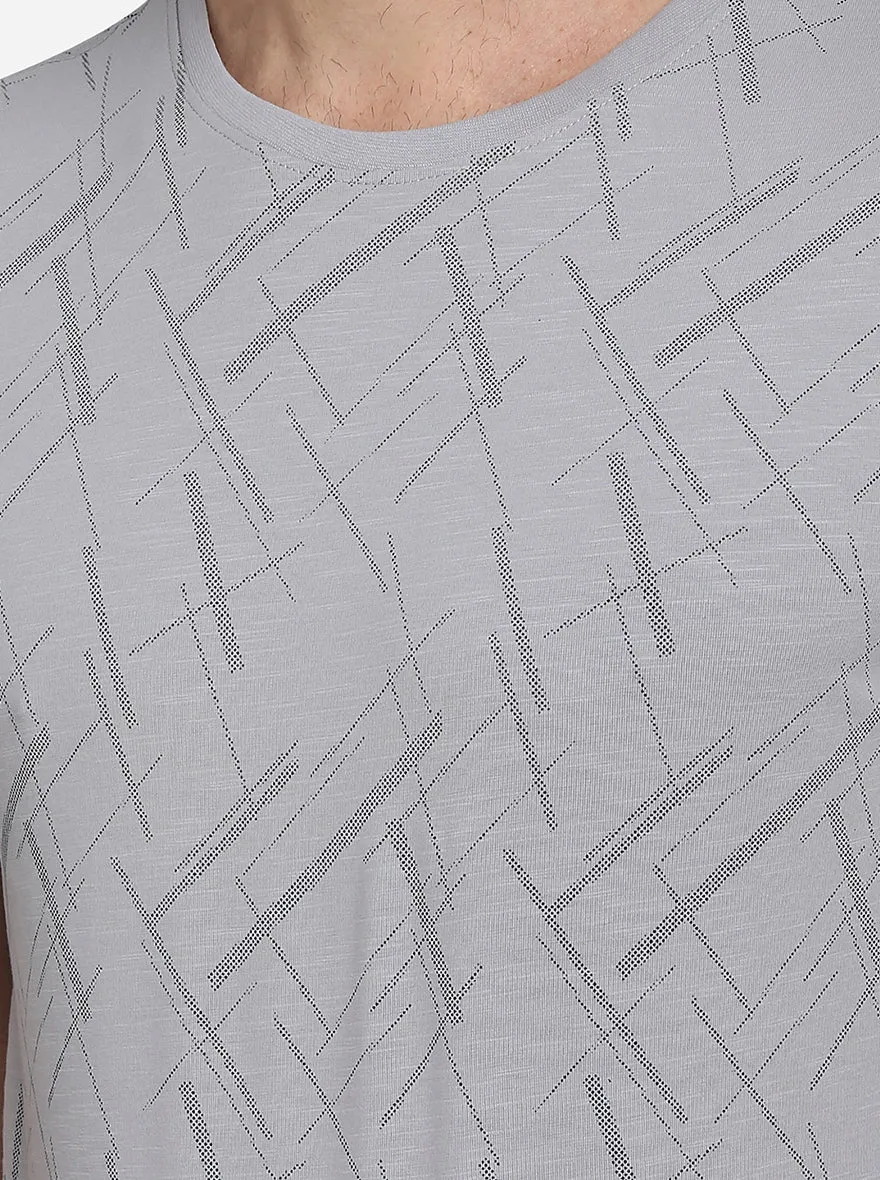 Grey Printed Slim Fit T-Shirt | JadeBlue