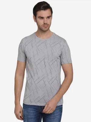 Grey Printed Slim Fit T-Shirt | JadeBlue