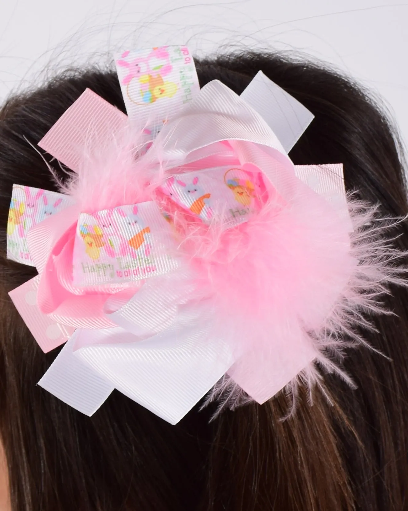 Happy Easter  6in Pink Marabou Boutique Bow