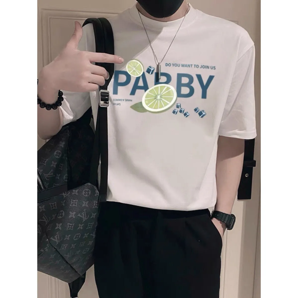 INSTOCK-Green lemon ice cube short sleeves trendy American