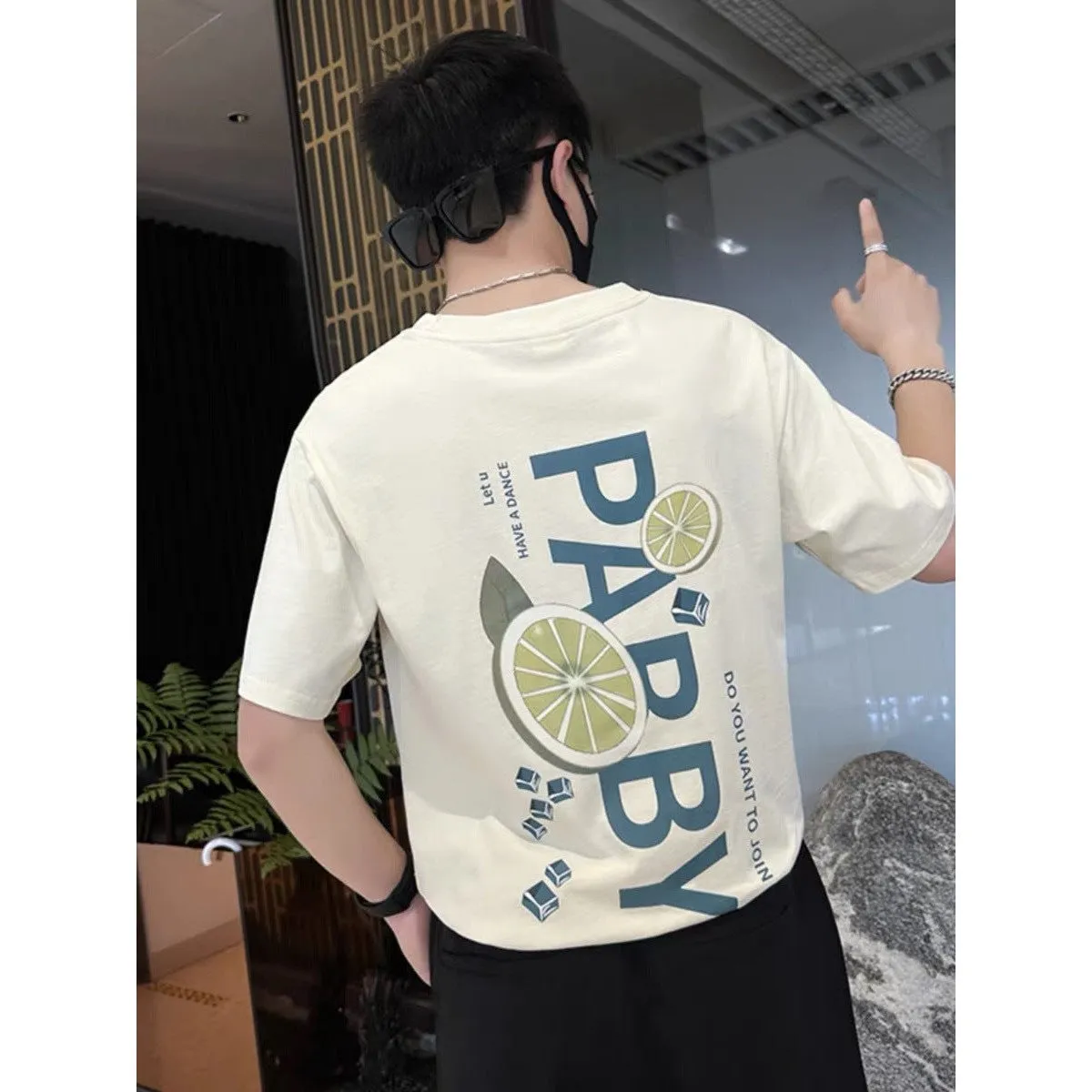 INSTOCK-Green lemon ice cube short sleeves trendy American