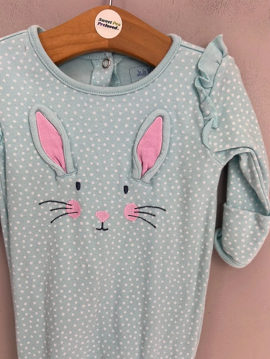 Jojo Maman Bebe aqua bunny sleepsuit 0-3m