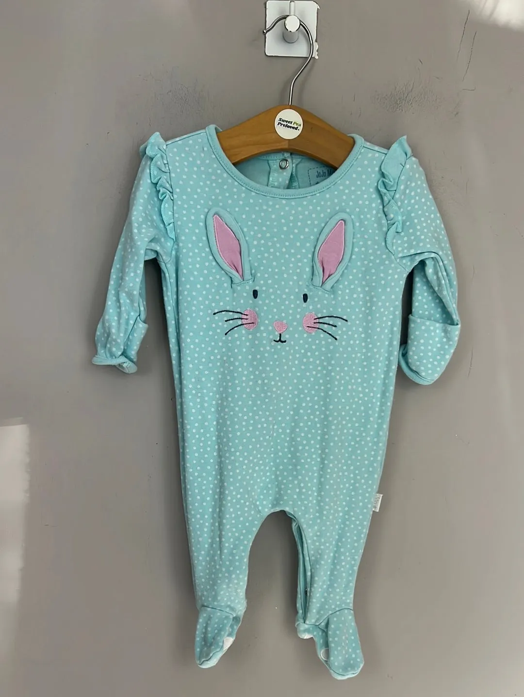 Jojo Maman Bebe aqua bunny sleepsuit 0-3m