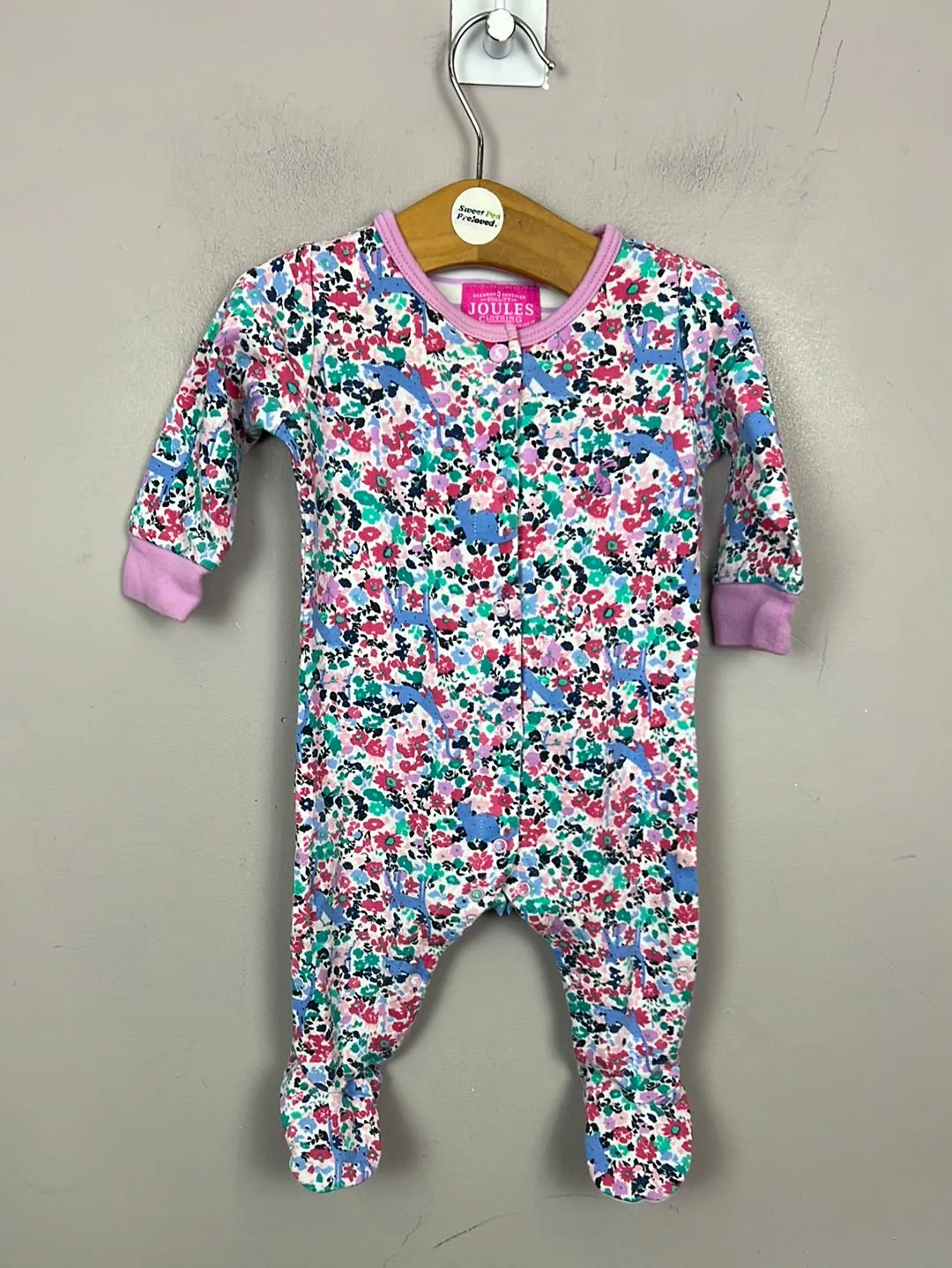 Joules ditsy sleepsuit 0-3m
