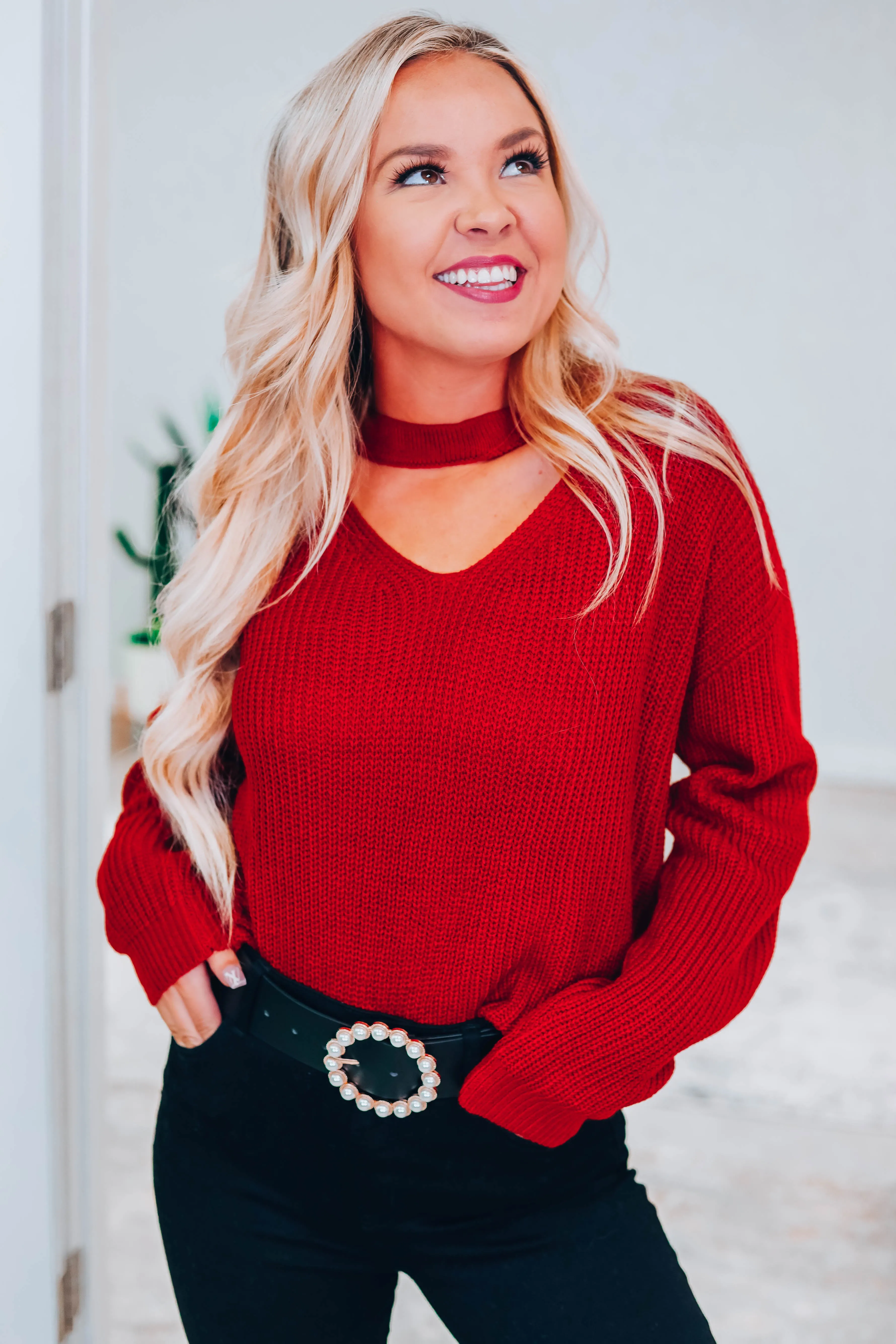 Just Met You Choker Sweater - Ruby