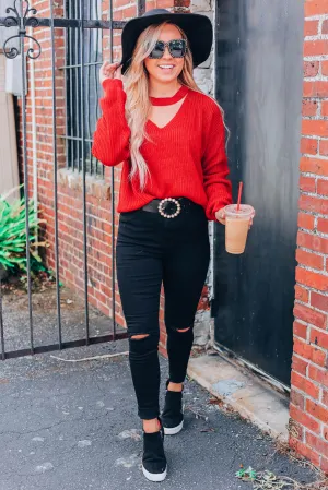 Just Met You Choker Sweater - Ruby