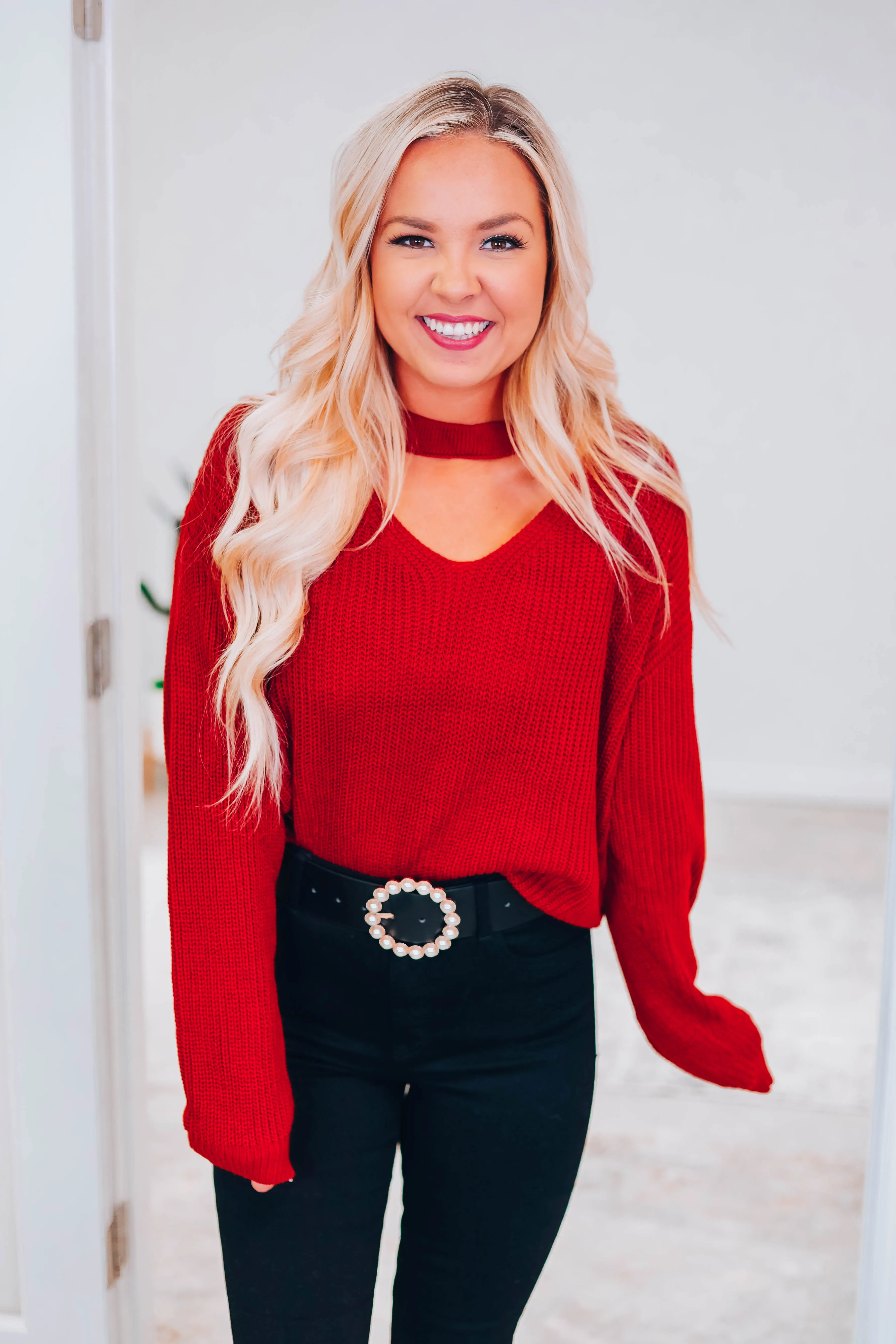 Just Met You Choker Sweater - Ruby