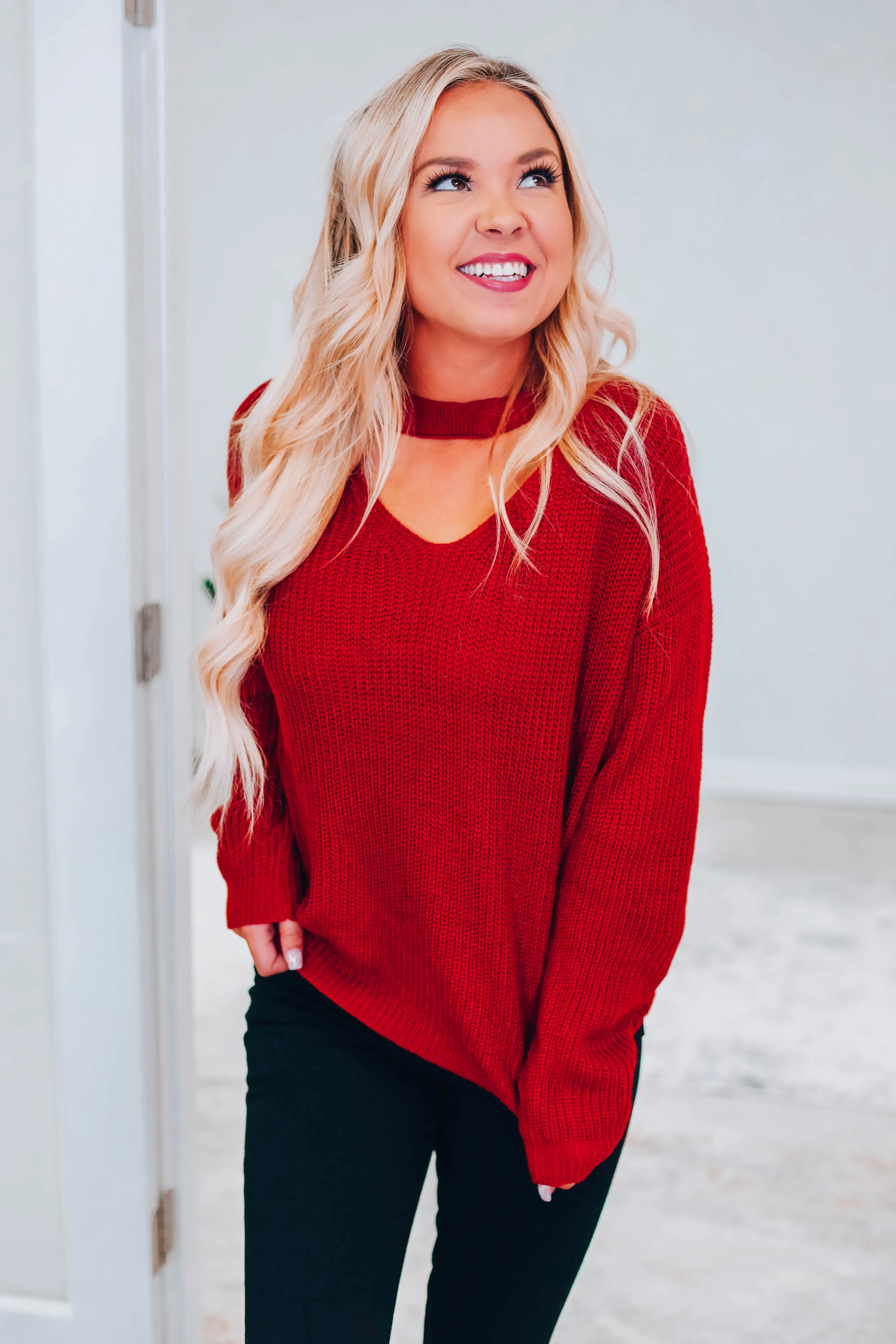 Just Met You Choker Sweater - Ruby