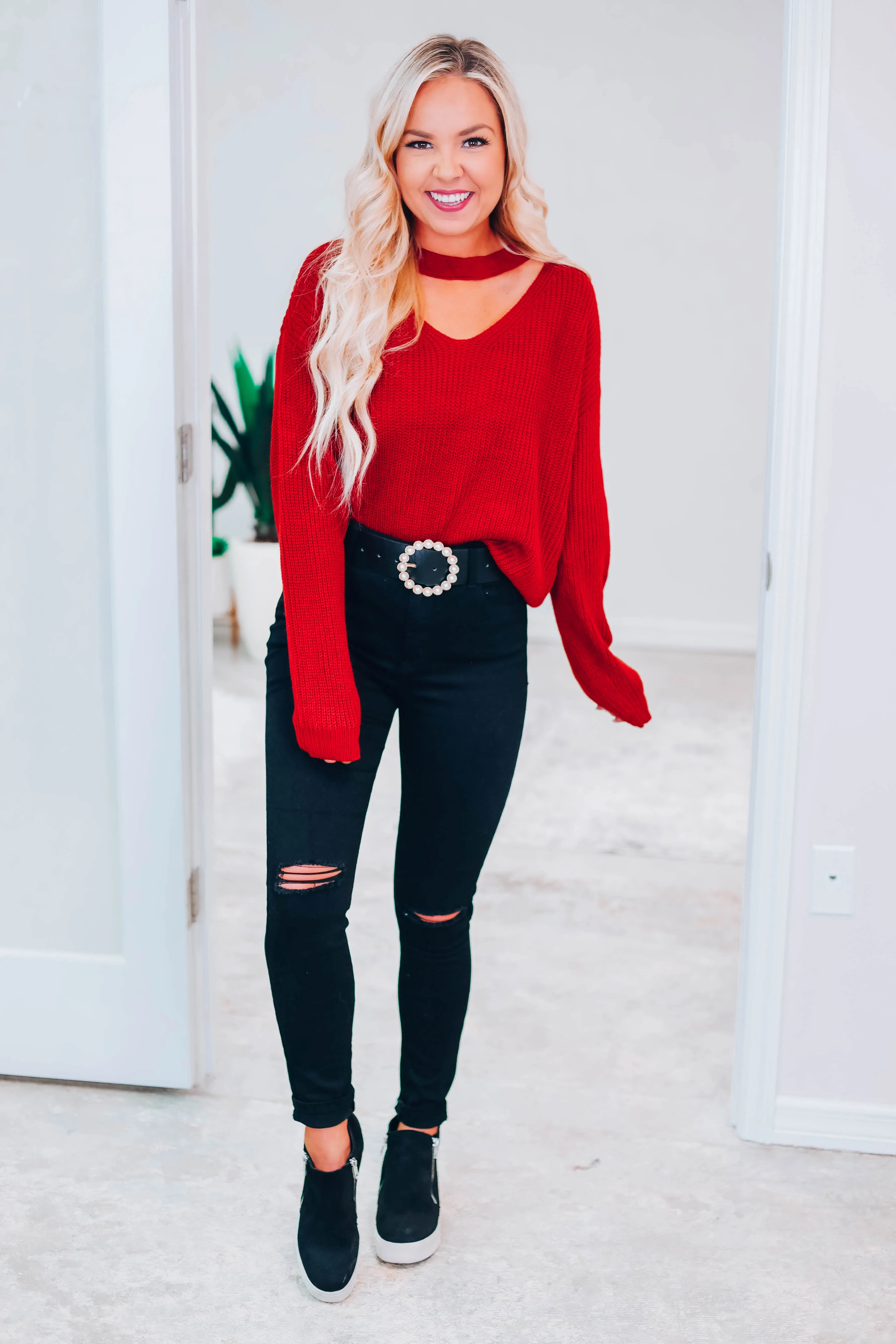 Just Met You Choker Sweater - Ruby