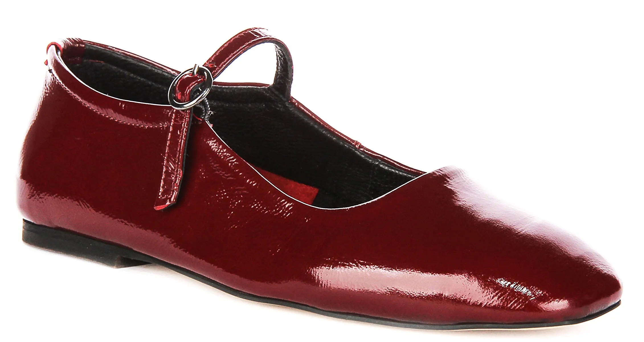 Justinreess England Kiera Square Toe Mary Jane In Burgundy Patent