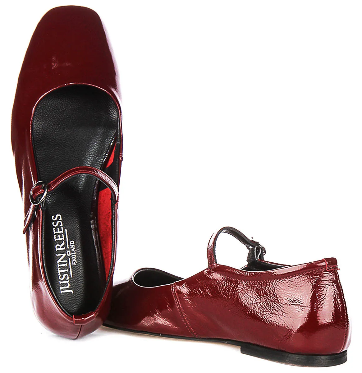 Justinreess England Kiera Square Toe Mary Jane In Burgundy Patent