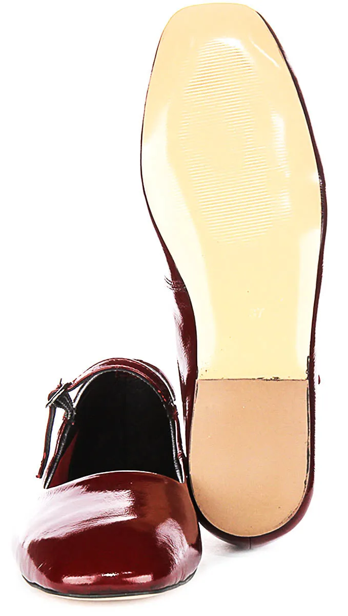 Justinreess England Kiera Square Toe Mary Jane In Burgundy Patent