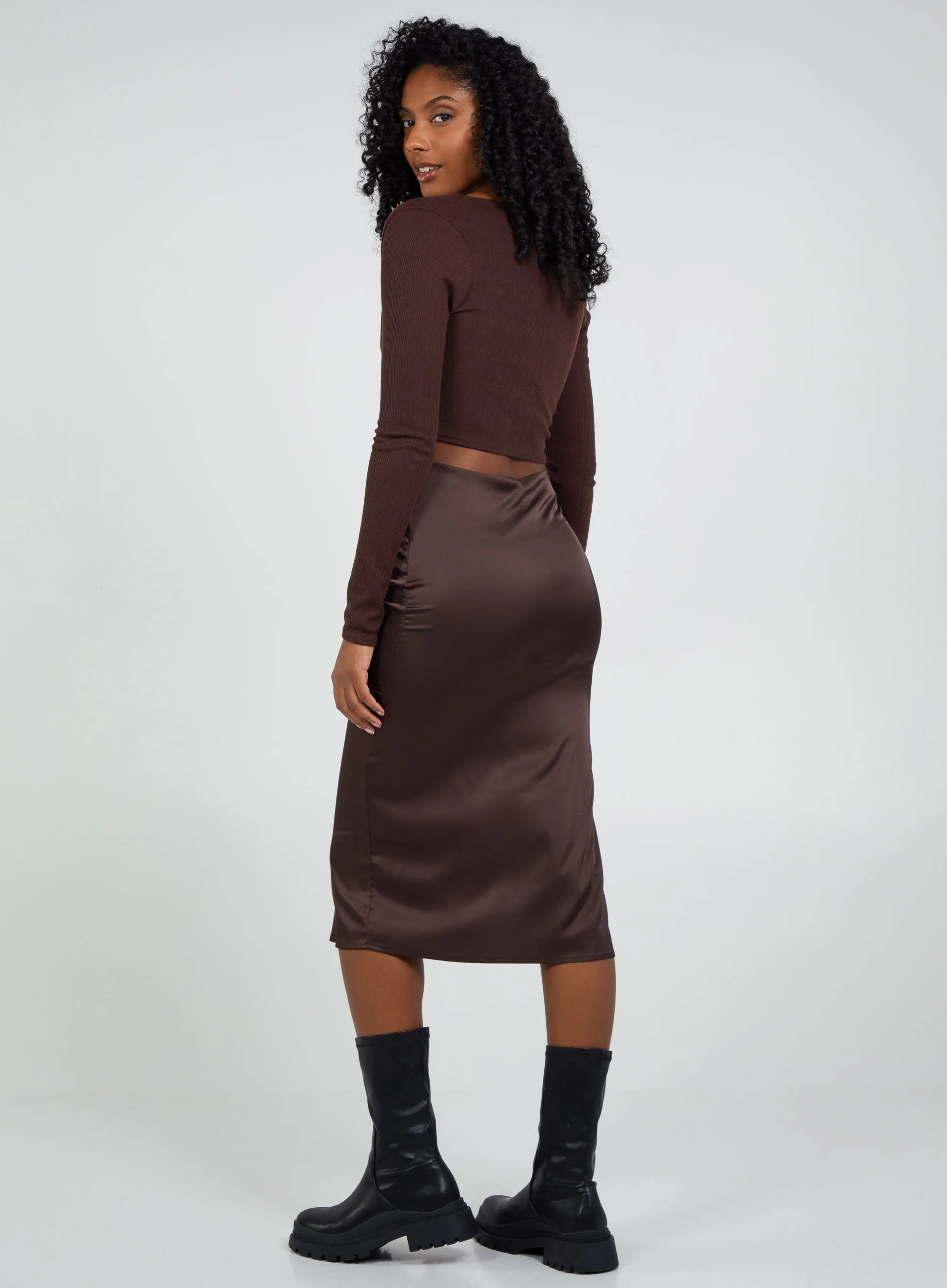 Knot Front Long Sleeve Ribbed Top