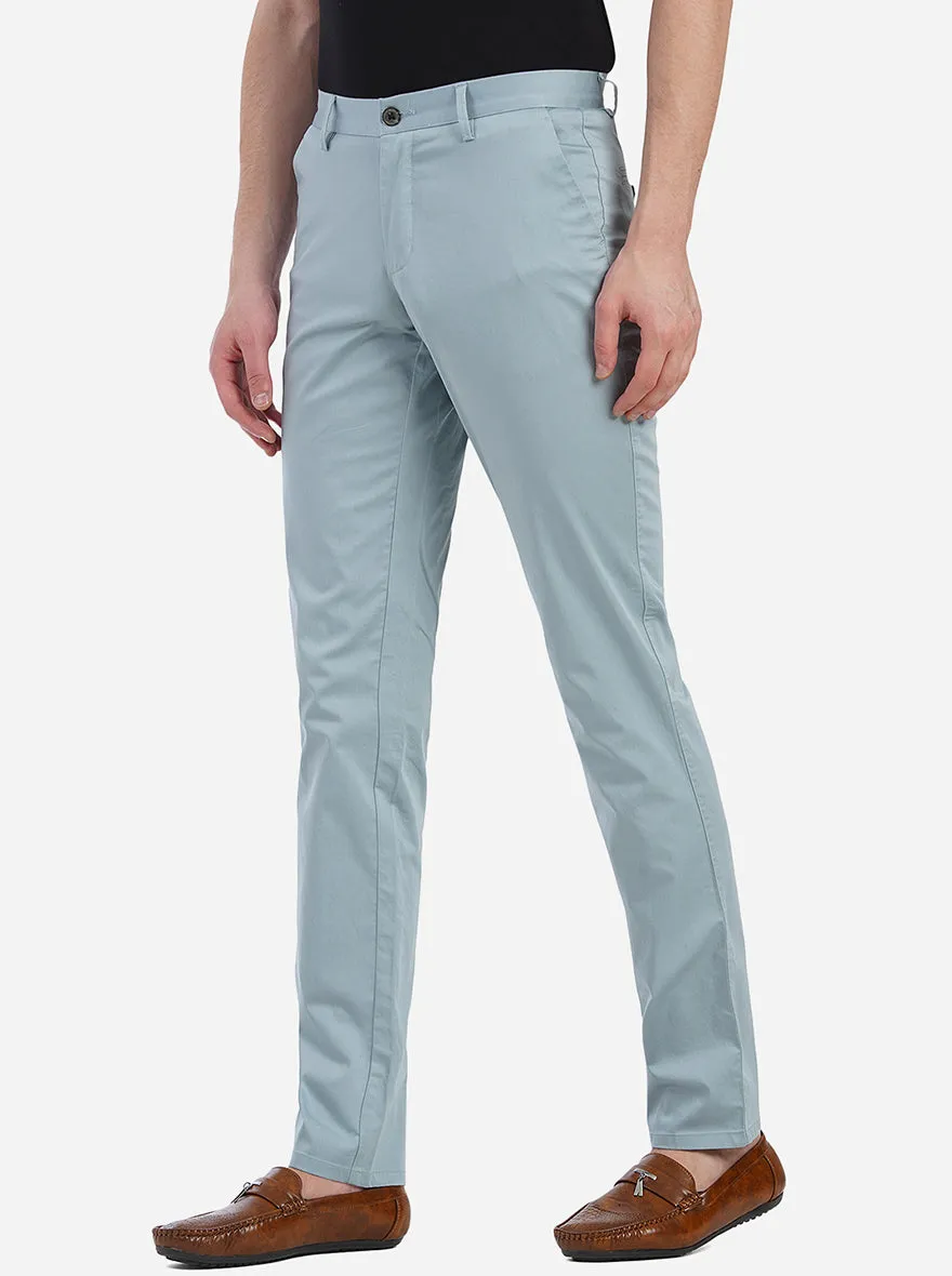 Light Blue Solid Uno Fit Casual Trouser | JadeBlue
