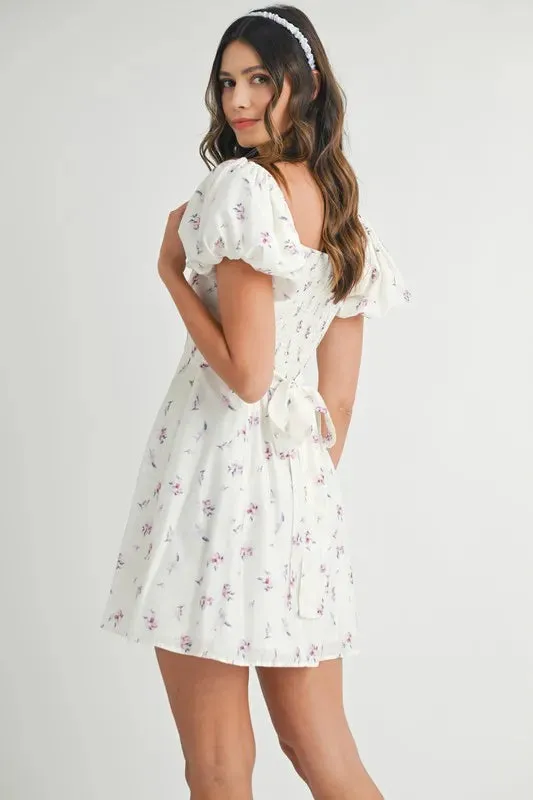 MABLE Floral Print Puff Sleeve Mini Dress