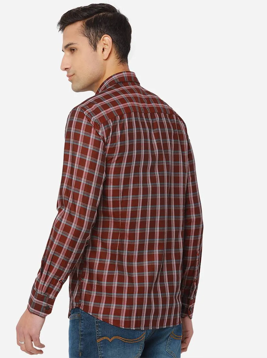 Maroon Checked Slim Fit Casual Shirt | JadeBlue