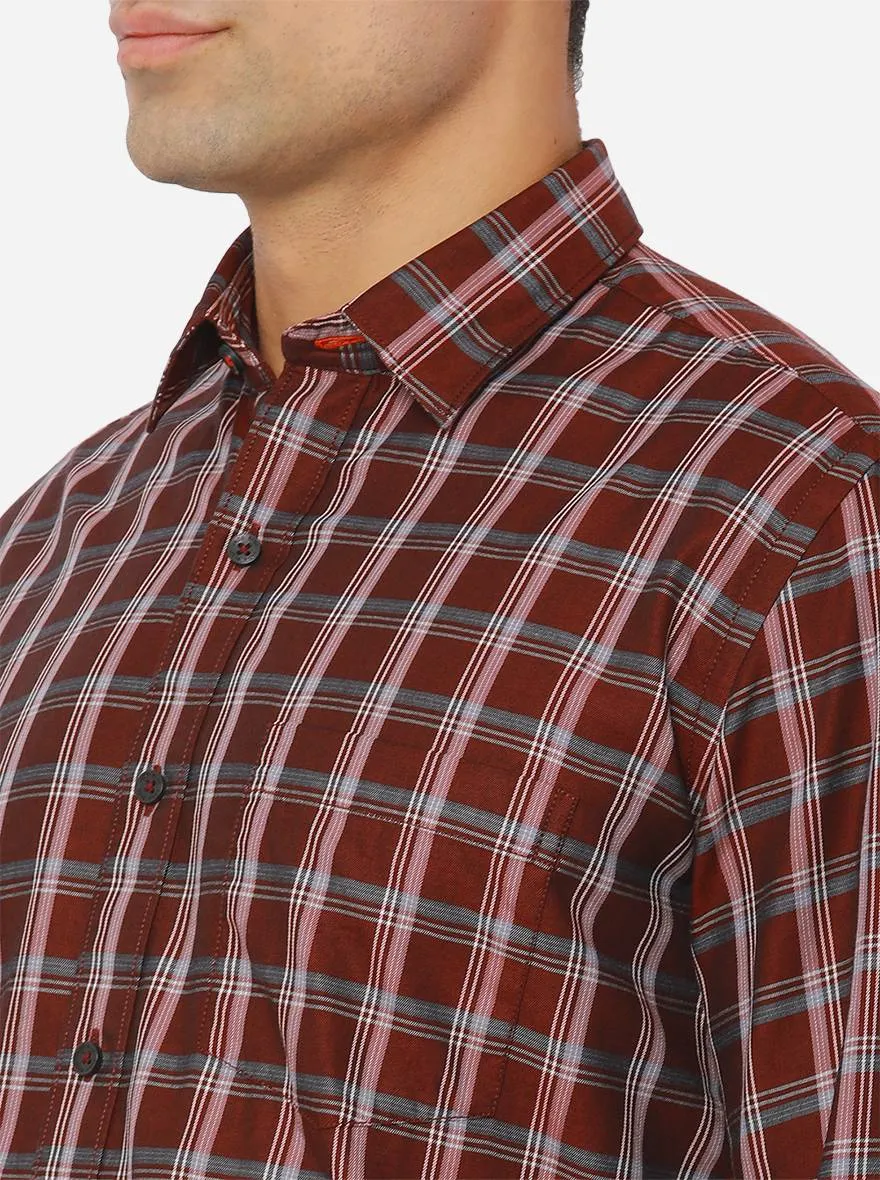Maroon Checked Slim Fit Casual Shirt | JadeBlue