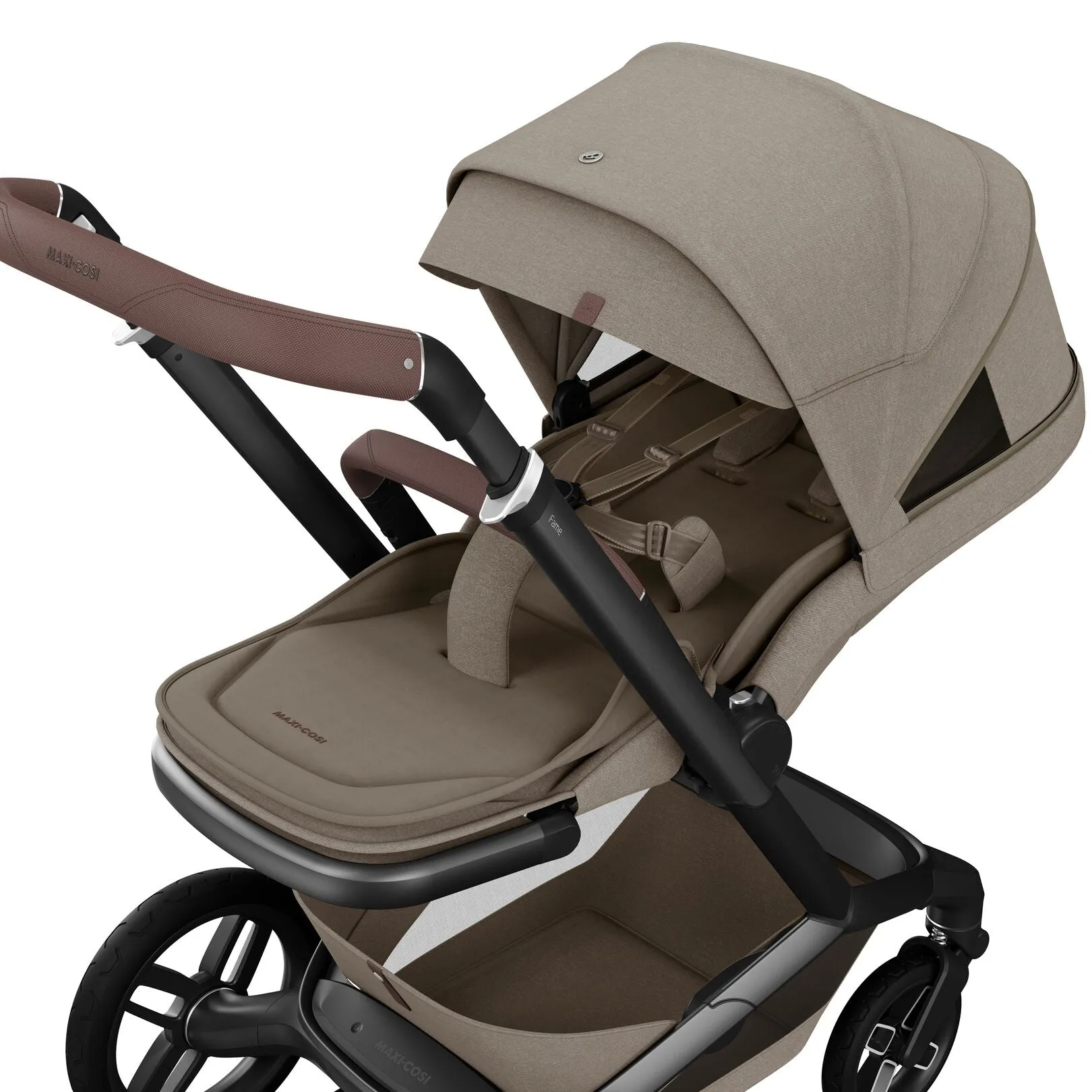 Maxi Cosi Fame Complete Travel System Bundle With Accessories, Pebble 360 Car Seat and ISOFIX Base - Twillic Truffle