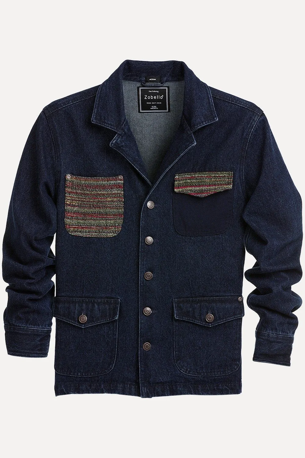 Men's Dark Wash Navy Denim Lapel Jacket