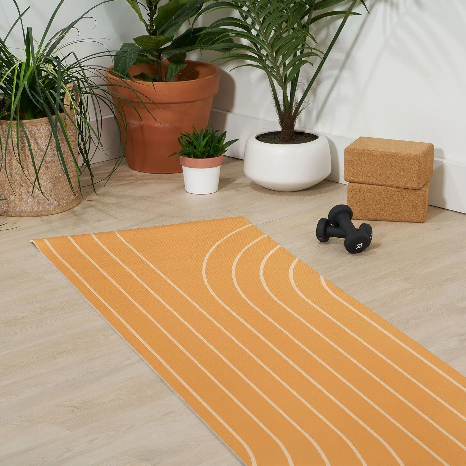 Minimal Line Curvature Orange Yoga Mat
