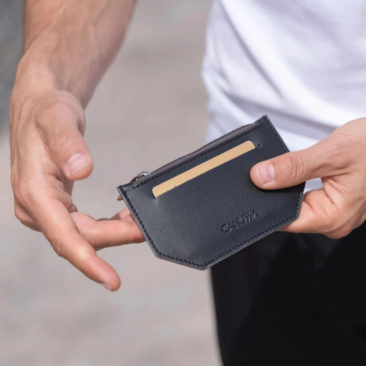 Minimal Vegan Leather Card Holder | Black & Grey