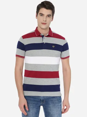 Multicolor Striped Slim Fit Polo T-Shirt | JadeBlue