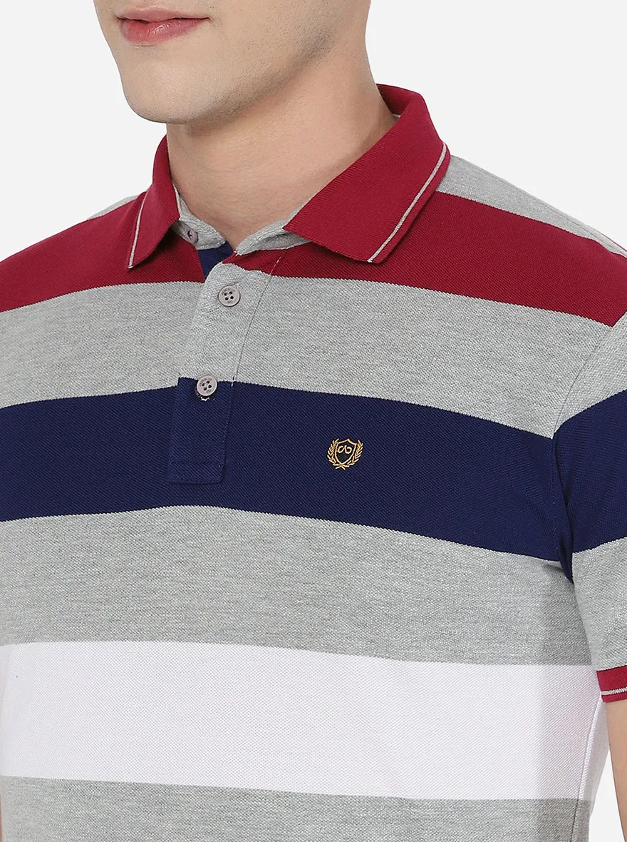Multicolor Striped Slim Fit Polo T-Shirt | JadeBlue