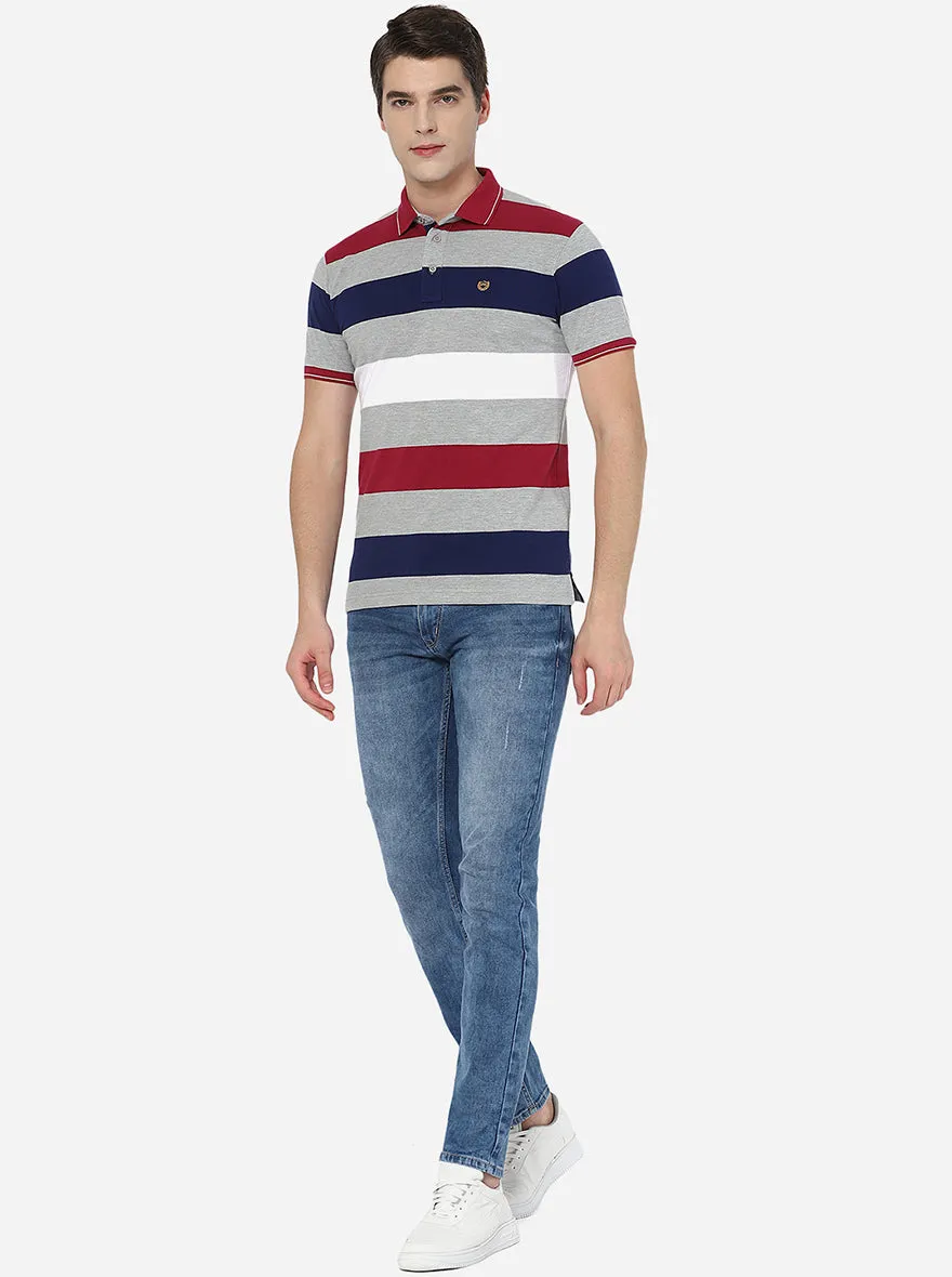 Multicolor Striped Slim Fit Polo T-Shirt | JadeBlue
