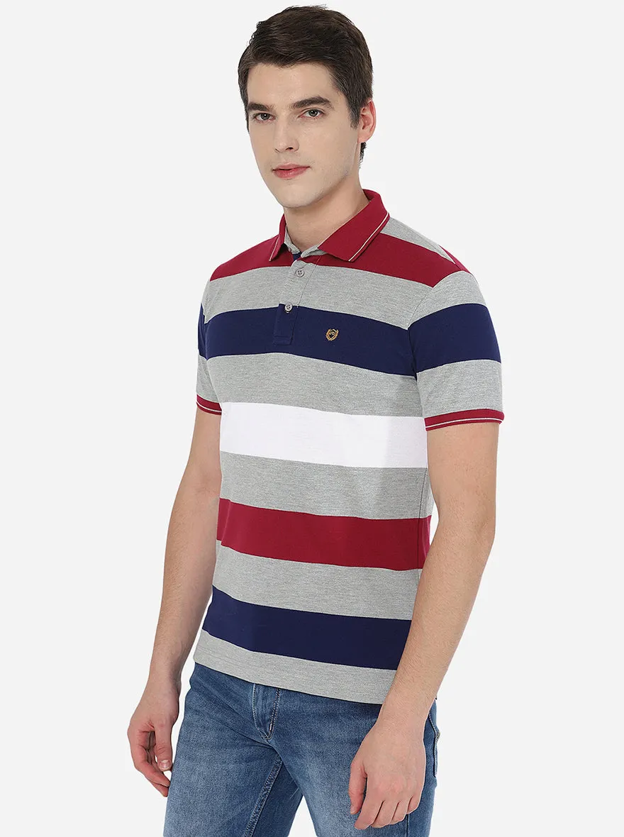 Multicolor Striped Slim Fit Polo T-Shirt | JadeBlue