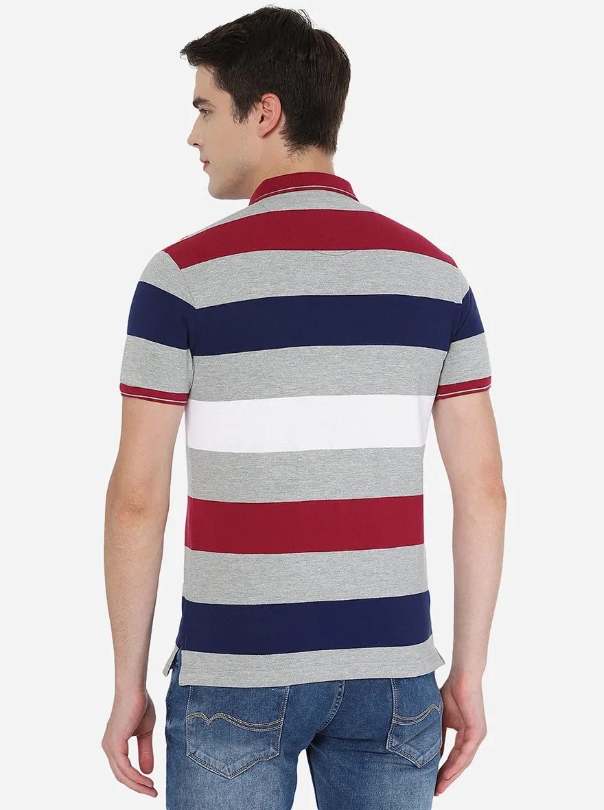Multicolor Striped Slim Fit Polo T-Shirt | JadeBlue