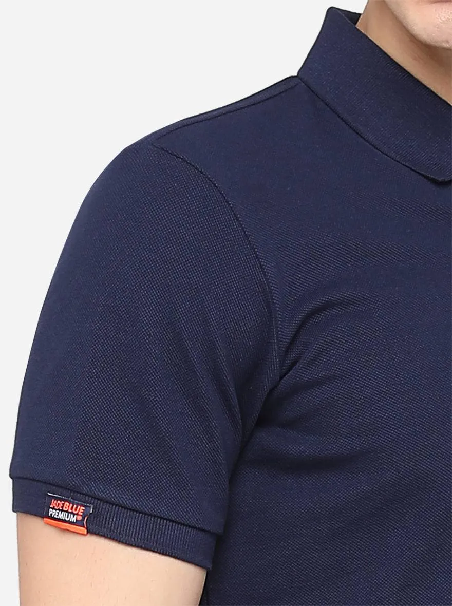 Navy Blue Solid Slim Fit Polo T-Shirt | JadeBlue