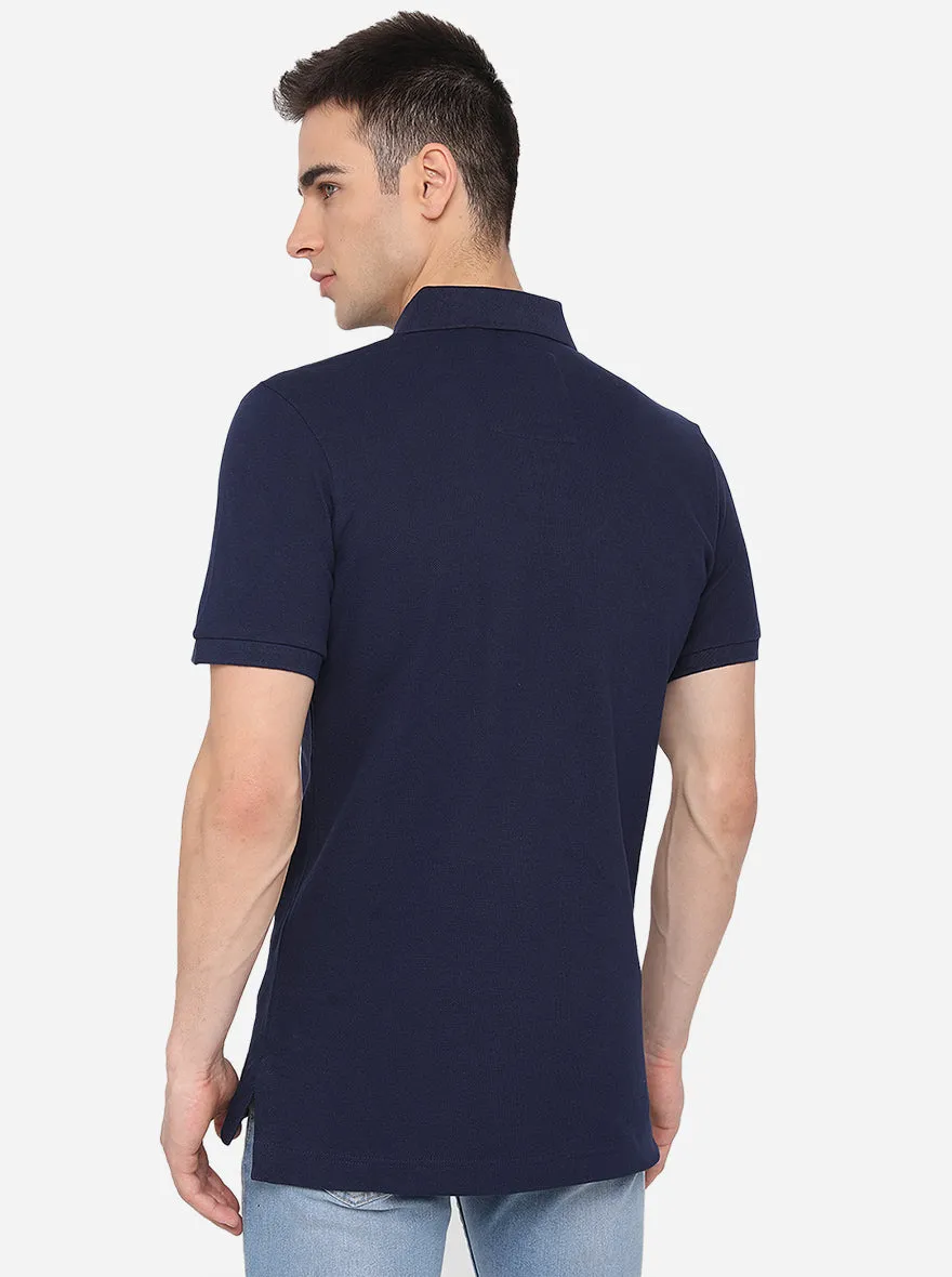 Navy Blue Solid Slim Fit Polo T-Shirt | JadeBlue
