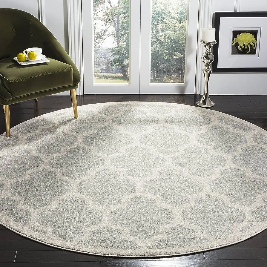 New A2Z Rug Trendy Modern Trellis Geometric Moroccan Pattern Indoor Light Grey Round 5 Foot Area Rug! Soft Low Pile. Stain & Fade Resistant! Made In Turkey!
