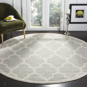 New A2Z Rug Trendy Modern Trellis Geometric Moroccan Pattern Indoor Light Grey Round 5 Foot Area Rug! Soft Low Pile. Stain & Fade Resistant! Made In Turkey!