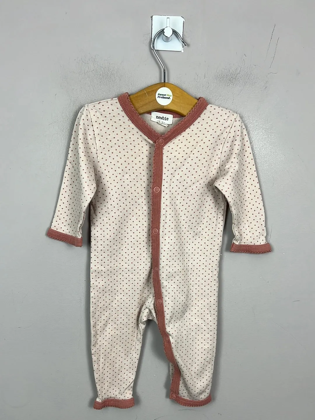 Newbie Pink Spot Footless Sleepsuit 2-4m