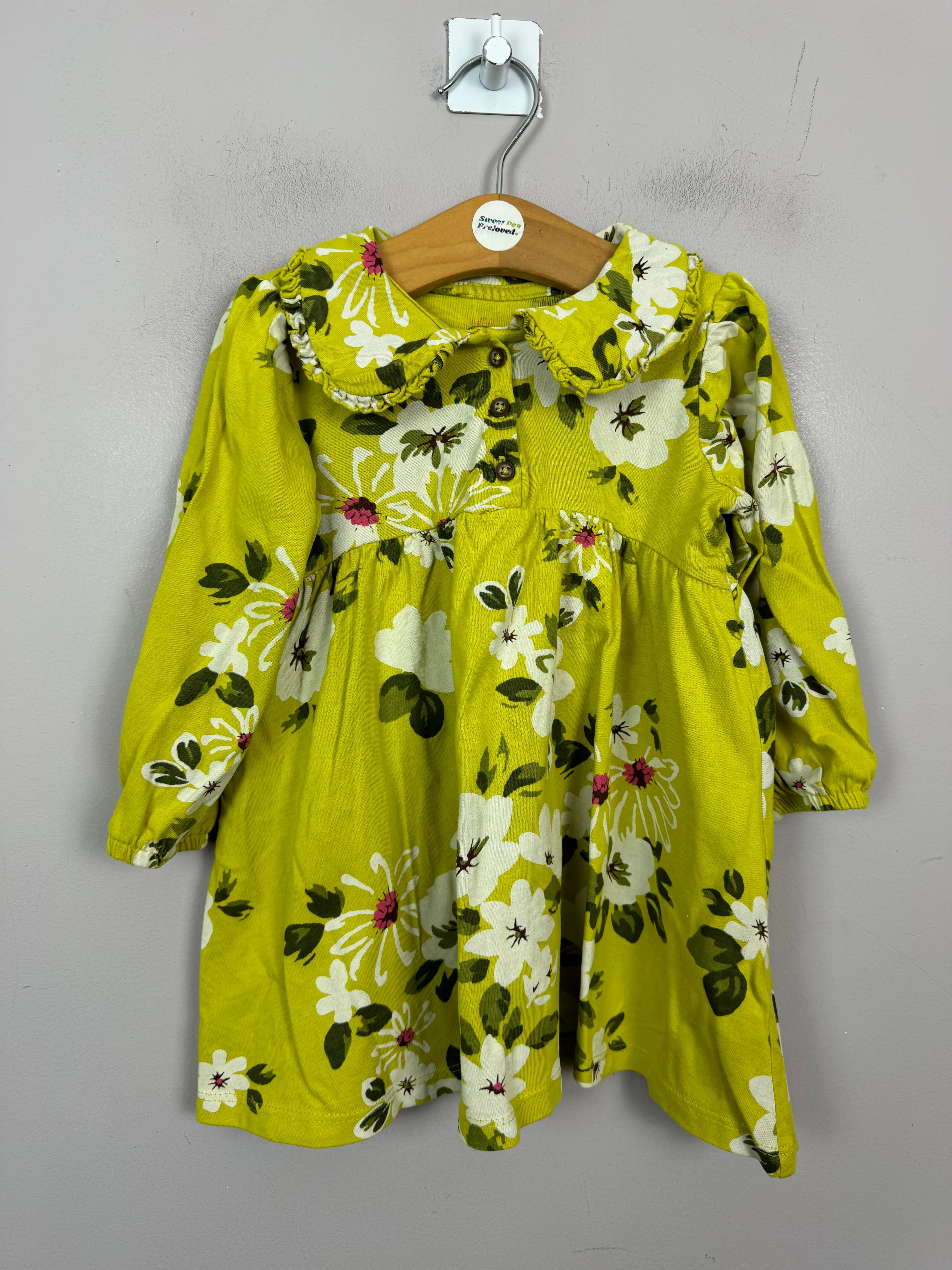 Next Lime Floral Jersey Dress 9-12m