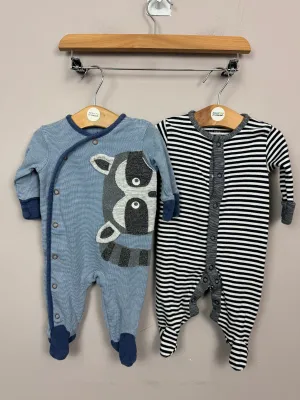 Next Racoon/ stripe sleepsuits up to 1 month