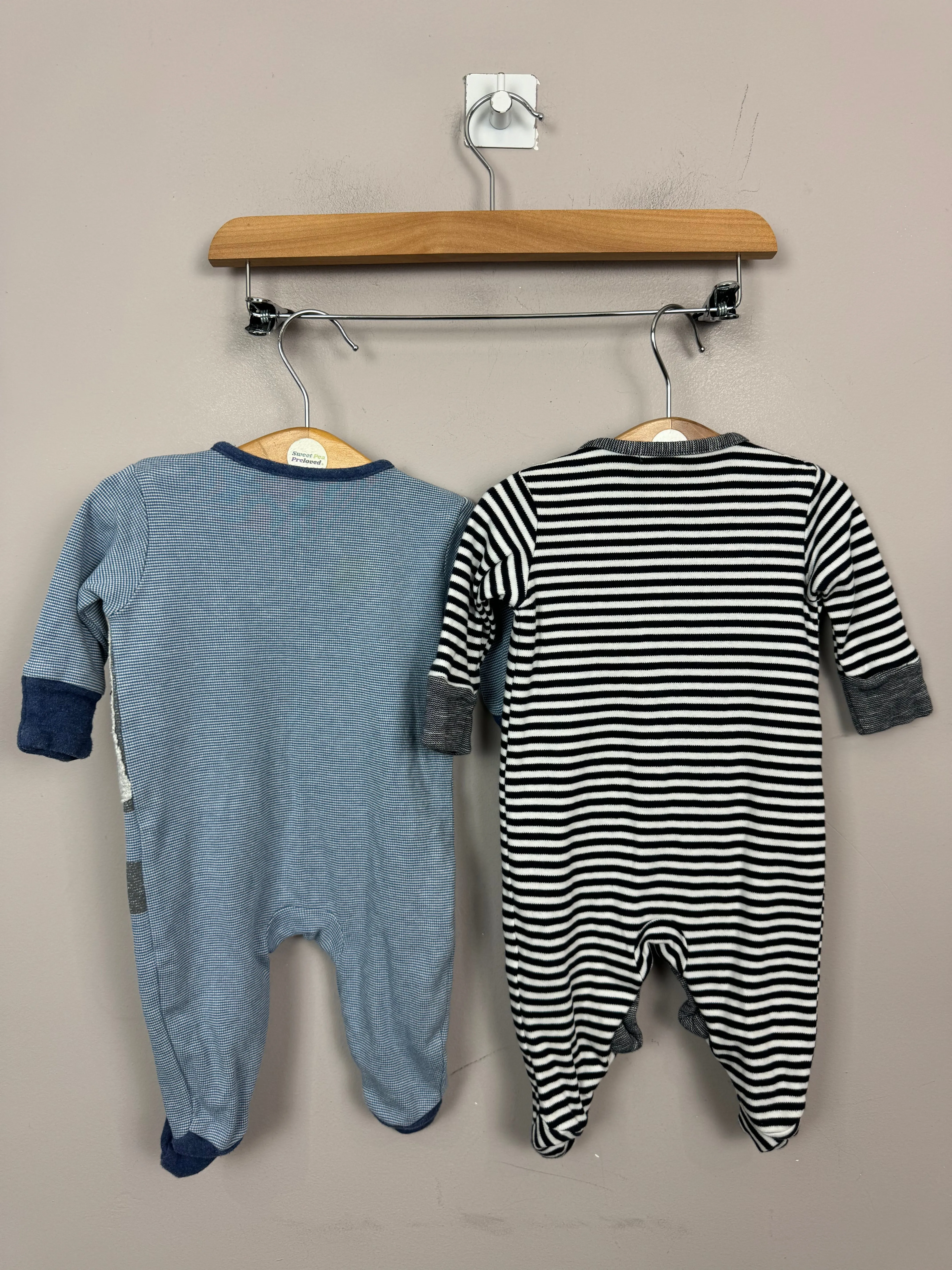 Next Racoon/ stripe sleepsuits up to 1 month